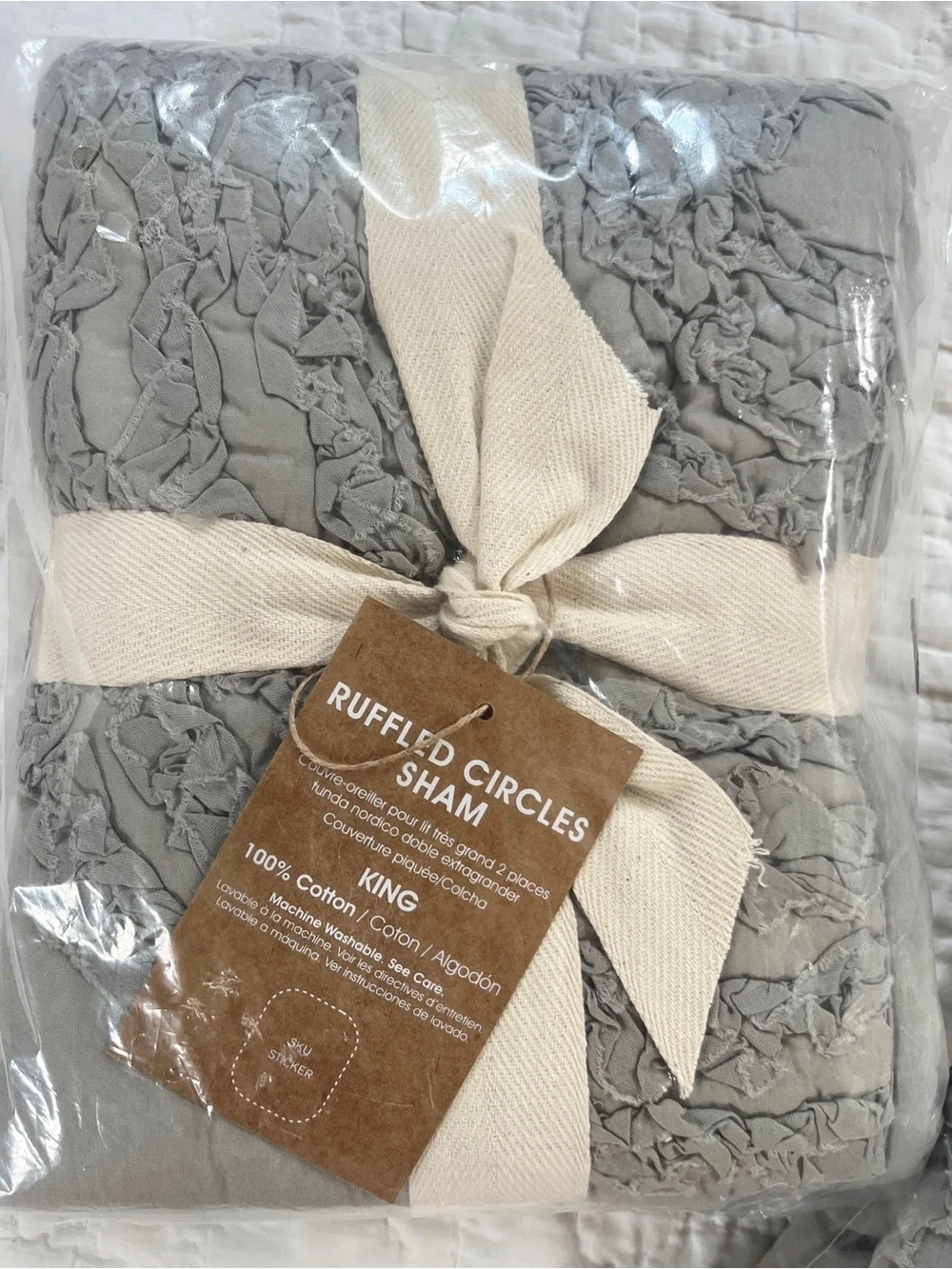 x2 NWT West Elm Ruffled Circles 100% Cotton Shams Gray KING New